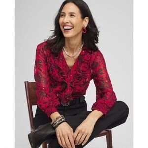 Chicos Chiffon Ruffle Neck Blouse Size 3